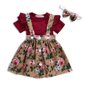 Jaundzimušo Bērnu Drēbes Cietā Baby Romper +(Dungriņi) Kleita +Galvas 3PCS Uzvalks Baby Girl Apģērbu Komplekts Vasaras Zīdaiņu Apģērbs