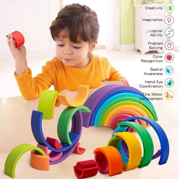 Sāksim ar 1Set Bērnu Varavīksnes Silikona Kraušanas Rotaļlietas Montessori Radošo Kvartālu BPA Free Pārtikas Klases Silikona pirmskolas Izglītību Bērniem