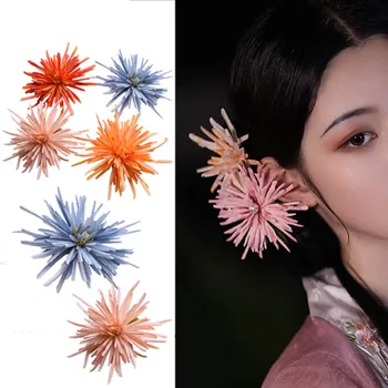 3pieces Krizantēmu Ziedu Matu Klipu Kimono Hanfu Vintage Stila Matadatu Roku darbs Šifona Ziediem, Matu Aksesuāri