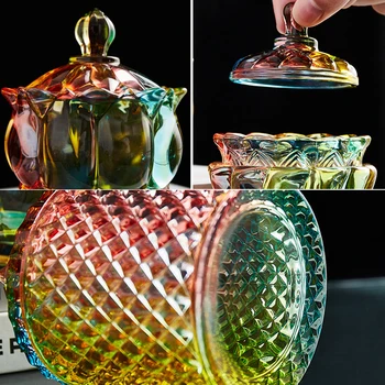 Eiropas Stila Krāsainu Kristālu Stikls Glabāšanas Burka ar Vāku Konfektes Jar Sugar Bowl Dimanta Konfekšu Kaste Glabāšanas Jar Virtuves Uzglabāšanas Jar