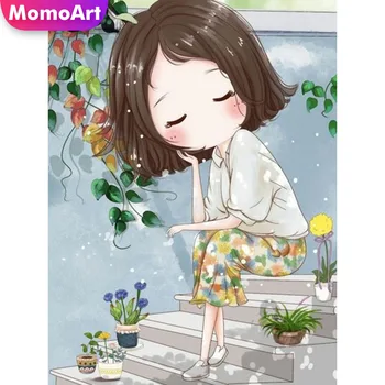 MomoArt 5D Dimanta Krāsošana Meitene Pilna Urbt Laukumā DIY Dimanta Izšuvumi Karikatūra Cross Stitch Dāvanu Mājas Apdare