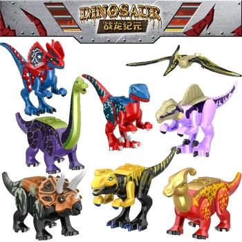 Ir 2021. 8pcs/daudz Jurassic Dino Pasaules Stegosaurus Carnotaurus būvkonstrukciju Komplekti Bolcks Ķieģeļi Dinozauri skaitļi Raptor Rotaļlietas bērniem dāvanas