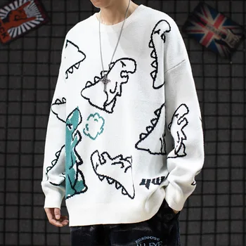 Vīriešu Džemperi Zaudēt garām Piedurknēm O-veida kakla Karikatūra Izdrukāt Harajuku Fashion Ziemā Silts Adīts Džemperis Mīksts Augstas Kvalitātes korejas Ins