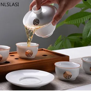 Roku Darbs Keramikas Gaiwan Teacup Ceļojumu Sadzīves Tējas Tureen Ķīnas Porcelāna Bļoda Teaware Piederumi Drinkware Personas Kauss