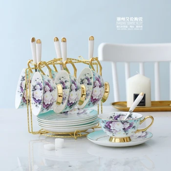 Violeta Kaulu Ķīna angļu pēcpusdienas tēja uzstādīt keramikas kafijas tasi uzstādīt ziedu tēju komplekts dārza stils keramikas Eiropas tēju komplekts