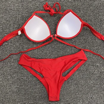 Sarkanā Divas Gabals Sievietes Bikini Komplekts Seksīgu Augsta Vidukļa Peldkostīmi Saistīta Peldkostīmu Vasarā Pludmale Peldkostīms Maillot De Bain