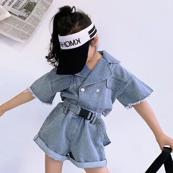 Modes Bērni Vasaras Džinsu Apģērbu Komplekts Ir 2021. Īsām Piedurknēm Topi+Šorti 2Pieces Meiteņu Džinsa Apģērbu Komplekti Bērniem Tracksuit Tērpiem