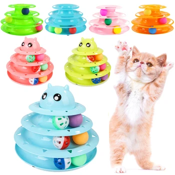 Mewoofun Trīs Līmeņos Pet Cat Toy Funny Pet Interaktīvā Rotaļlieta, Apmācība, Atrakciju Plāksnes Kaķēns Tornis Dziesmas Disku Tumbleri Ar Bumbu