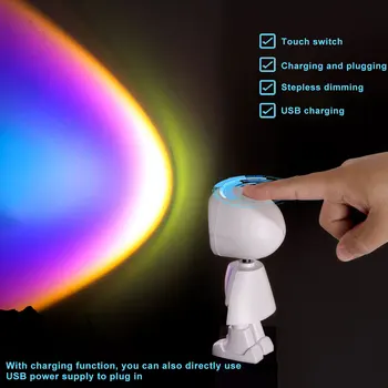 Ir 2021. Radošo Robots Saulrieta Projektoru Atmosfēru LED Nakts Gaisma Mājās Guļamistaba Coffe Shop Fona Sienu Apdare, Galda Lampa