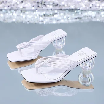 Kristāla Bumbu Zemu Papēdi PVC caurspīdīga Skaidrs, čības Sieviešu Peep toe Vasaras Sandales Modes Jauns Dizains čības āra apavi