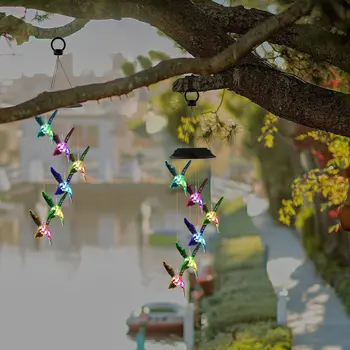 Saules Powered LED Vēja Piebalsot Kolibri Putnu Windbell Gaismas Krāsa Mainās Wind Chimes String Lampas Pagalmā Dārza Dekorēšanai