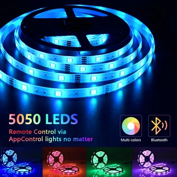LED Lentes RGB Gaismas 5050 30LEDS/M Elastīgu Lenti fita led gaismas lentes RGB 5M 10M Lentes Diode DC 12V+ Tālvadības pults +Adapteris