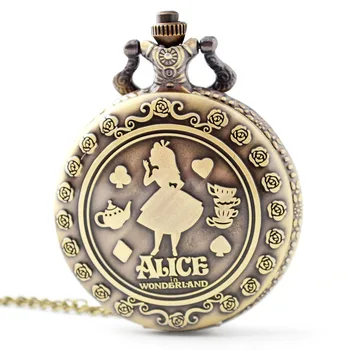 Boshiya ārvalstu tirdzniecības karstā pārdošanu Eiropas un Amerikas retro Alice in Wonderland bronzas kvarca kabatas pulksteņu vairumtirdzniecība, kaklarota, h