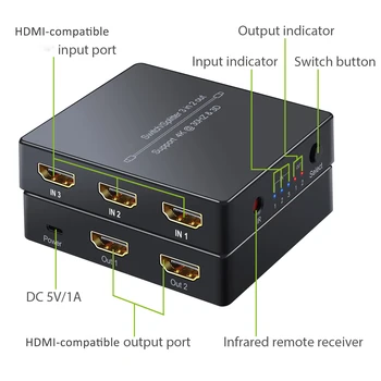 ESYNiC HDMI-Saderīgam Sadalītājs 3 2 Out HDMI Autoieslēgšana Komutatoru Ar INFRASARKANO staru Tālvadības Atbalsta 4k 3D HDMI 1.4 DVD Atskaņotājs HDTV