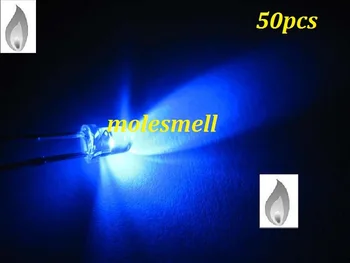 50gab 3mm Zila Sveču Gaismas Mirgošanas Ultra Spilgti Mirgo LED diode Led 3mm ūdens, skaidrs, svece zila led lampiņa
