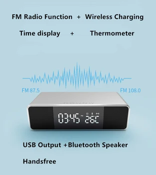 LED Elektroniskais Modinātājs Temperatūra Laiku Ciparu Displejs Ar Bezvadu Mobilo Telefonu, Atbild FM Radio, Bluetooth Skaļruni Dekori