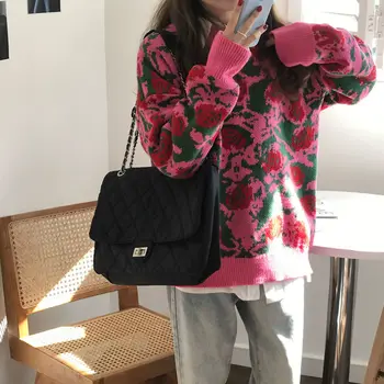 Džemperi, Sievietēm, Harajuku Baggy Korejiešu Stilā Jaunu Vintage Streetwear Ziedu Iespiesti Outwear Studentu Dizaina Estētisko Modes Ins