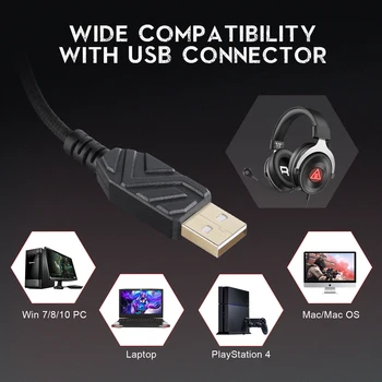 EKSA USB Gaming Headset Spēlētājs E900 Plus 7,1 Surround ENC Trokšņa Slāpēšanas Austiņas ar Vadu, Austiņas ar Mikrofonu Priekš PC/PS4