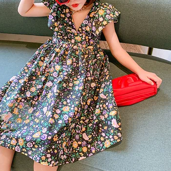 Ir 2021. Meitenes Kleita Peld Piedurknēm Pastorālo Eiropas Amerikāņu Stilā Vasarā Jauni Bērnu Apģērbi, Bērniem, Princess Puse Ziedu Kleita
