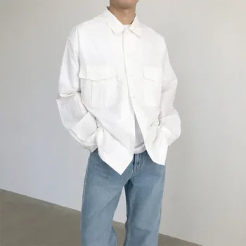 Pavasarī, Vasarā korejas Plānas Krekls Vīriešu Modes vienkrāsainu Biznesa Ikdienas Krekls Vīriešiem Streetwear Savvaļas Brīvs Krekls ar garām Piedurknēm Mens