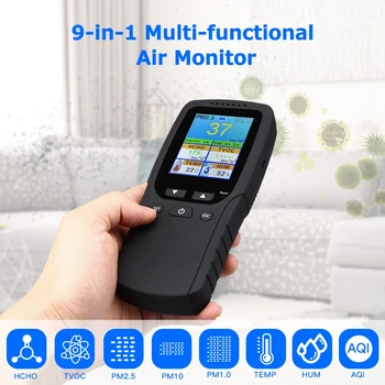 9 1 Gaisa Kvalitātes Monitors, Iekštelpu Āra PM2.5, PM1.0, PM10, HCHO, Detector Tester Temperatūras un Mitruma Sensors