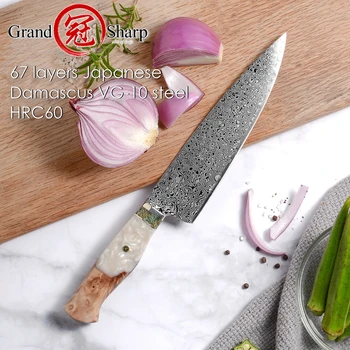 Japāņu Šefpavāra Nazi Premium Virtuves Gatavošanas Rīki 67 Slāņi VG10 Damaskas Nerūsējošā Tērauda Zila Sarkana Balta Koka Rokturi Virtuves