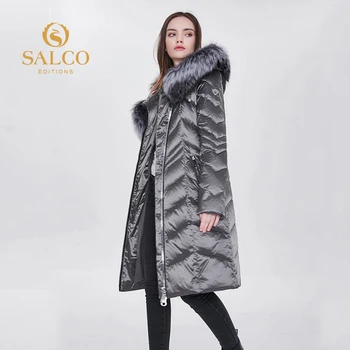 SALCO 2020. gadam jaunāko karstā pārdošanas dabas dzīvnieku kažokādas 90% dūnu jaka, liels rāvējslēdzējs dizains, ziemas silta jaka