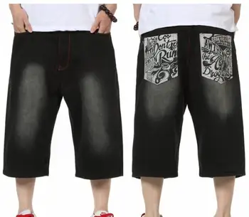 Liela vīriešu džinsi vasarā valkāt plus tauku bikses plus lieluma ir apgriezts bikses vīriešu tauku hip-hop versija zaudēt hip-hop pusgarās bikses