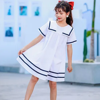 Balts Zils Pusaudžu Meiteņu Kleitas Bērniem Vasarā Ir 2021. Jaunu Īsām Piedurknēm Princese Kleitu, Bērnu Drēbītes, Kā Maza Meitene, Kas Ikdienas Apģērbu