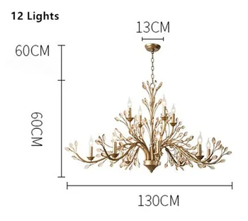 Amerikāņu viesistabā lustras kaltas dzelzs E14 svece kristāla lampu rūpniecības bēniņi vintage zelta koku formas lustras