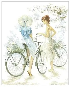 AUGSTAS kvalitātes Skaitot Cross Stitch Komplekts Meitenēm par Velosipēdu Velosipēds Lanarte 33788 Twee meisjes tikās twee fietsen