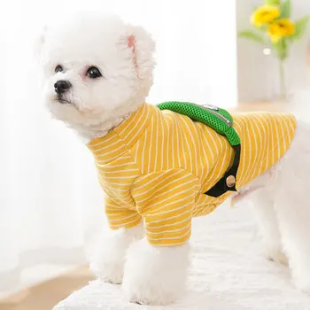 Pet Suņu Apģērbu Svītrainām Clothings Suņi Haversack Krekls Super Mazu Apģērbu Gudrs Drukāt Pavasara Vasaras Dzeltens-Zaļš Puika Ropa Perro