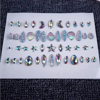 Grims Diamond Pearl Acis, Sejas Mūzikas Festivāls DIY Ķermeņa Starfish Sirēna Kristāla Tetovējums Rhinestone Nail Art Eyeshadow Uzlīme Jaunas