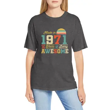 JKLPOLQ Unisex T Krekls 1971 Krekli 50 Gadi Ir Awesome 50. Dzimšanas dienas Dāvanas Sieviešu Un Vīriešu Smieklīgi Gadadienas T-krekls