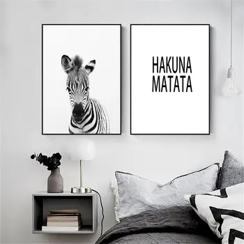 Bērnu Zebra Briežu Ziloņu, Degunradžu Mērkaķis Plakātu HAKUNA MATATA Citātus Art Print Pirmsskolas Kanvas Glezna Ziemeļvalstu Bērnu Istabas Dekors