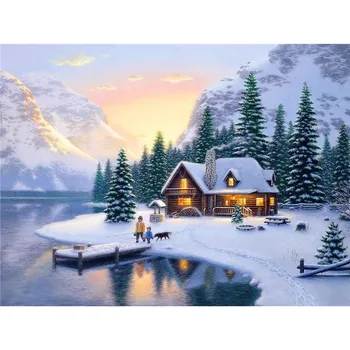 DIY 5D Dimanta Glezna Ziema Sniega Dekorācijas Dimanta Izšuvumi Sniega Māju Cross Stitch Pilna Apaļa Kvadrātveida Urbt Mozaīkas Mājas Dekoru