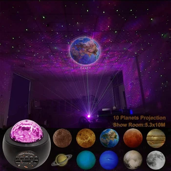 LED Lāzera Krāsains Zvaigžņotām Debesīm Okeāna Planētas Projektoru Nakts Gaisma Tālvadības Mēness Projekcijas Lampa Ar Bluetooth Mūzikas