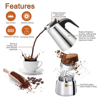 Itālijas Maker Kafijas Automāts Espresso Moka Pot Kafijas, Nerūsējošā Tērauda, Instrumentu Portatīvo Coffeeware Cafe Latte Stovetop Piederumi