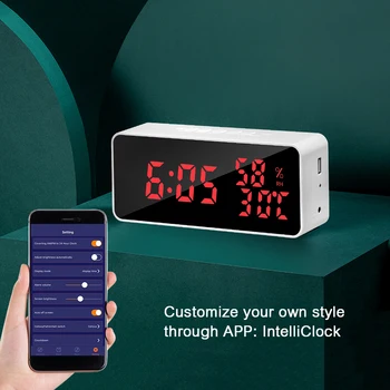 Smart Digital Sienas Pulkstenis APP Kontroles Laika, Dienas, Temperatūras Rekords & Skaņas Aktivizētu & Atpakaļskaitīšanas Bezpakāpju Atlikt, Modinātājs