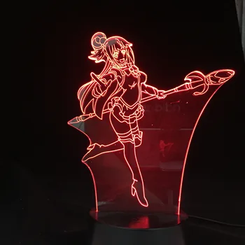 Aqua Anime Lampas Konosuba Anime Lampas Dekors Nakts 3D ANIME LAMPAS Nightlights 16 Krāsas, Mainot ēsmas zivtiņu vadi Led Guļamistaba Dekori