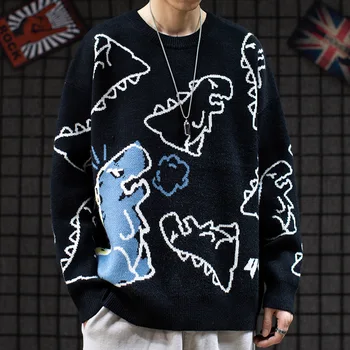Vīriešu Džemperi Zaudēt garām Piedurknēm O-veida kakla Karikatūra Izdrukāt Harajuku Fashion Ziemā Silts Adīts Džemperis Mīksts Augstas Kvalitātes korejas Ins