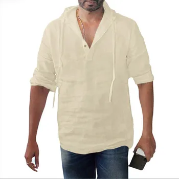 Ir 2021. JAUNO Vasaras Vīriešu Modes Gadījuma tīrtoņa Krāsu Kapuci Brīvs Krekls ar garām Piedurknēm Kokvilnas Veļa Personības Krekls, Pulovers