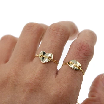 Silder regulējams ķēdes gredzenu modes sieviešu zelta krāsas smalku ķēdes gredzens ovāls sirds Gredzeni