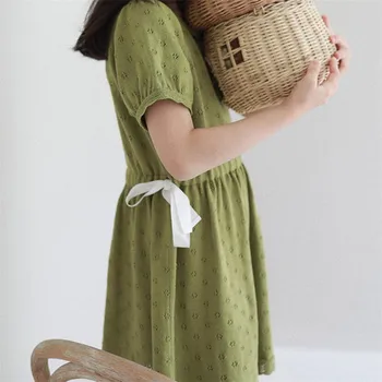 EnkeliBB Bērniem Meitene Vasaras Adīt Kleita Skaistā, Zaļā Krāsa Vintage Stilā Ar Īsām Piedurknēm Kokvilnas Kleitas