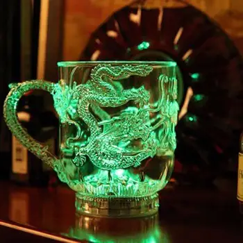 Mājas Bārs Drinkware 3D Pūķis LED Indukcijas Alus Krūze Krāsains Mirdzumu, Stikla Kausa Varavīksnes Mirgo Gaismas Viskijs Kausa Bāra Piederumi