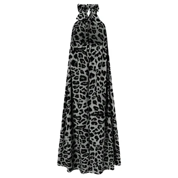 Modes Vasaras Sundress Ir 2021. Celmia Sieviešu Leopards Drukāt Vintage Gara Kleita Sexy Pavada Bez Piedurknēm, Šūpoles Maxi Gadījuma Pludmales Kleita