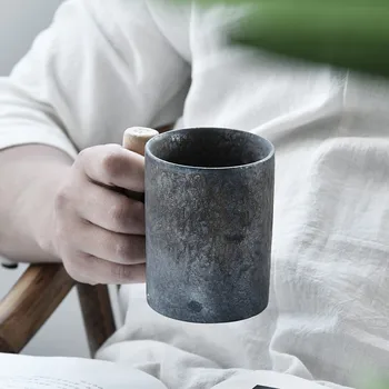 Japāņu stila Vintage Keramikas Kafijas Krūze Akrobāts Rūsas Glazūru Tēja Piens Alus Krūze ar Koka Rokturi Ūdens Kausa Mājas Biroja Drinkware
