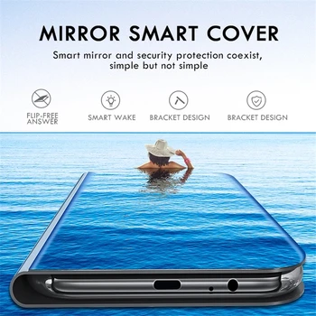 Smart Mirror Flip Tālrunis Gadījumā Xiaomi Mi 11 10 Ultra 9 Lite 8 SE 10T Spēlēt Ādas Stāvēt Vāks Redmi Piezīme 10 9 9T 8 7 Pro