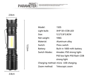 Pocketman Spēcīgu kabatas Lukturīti XHP70+Cob Zibspuldzes Jaudas Displejs Barošanas Banka Lukturīti Izmantot 18650/26650 Lukturīti Lāpu Lanterna