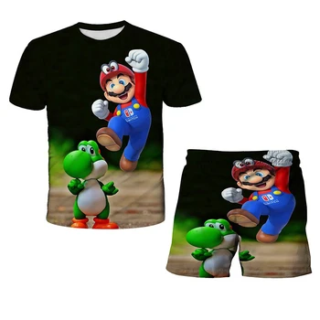 Super Mario T-krekls 3D Multiplikācijas filmu Uzvalks, Zēnu Spēle Kostīms Meitenei Tērps Bērniem hip-hop T-krekls Mario bros Uzvalks Baby Toddler Zēns Uzvalks 4-14